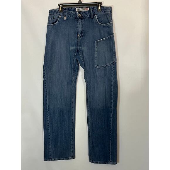 Fox Denim Plan B Jeans Male Size 34 Blue Baggy Wide Leg Detailed Hardware - Picture 1 of 16